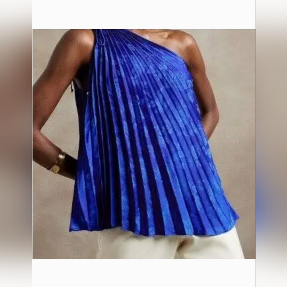 Banana Republic Radiant Royal Floral Blue One Shoulder Pleated Top Size Small S